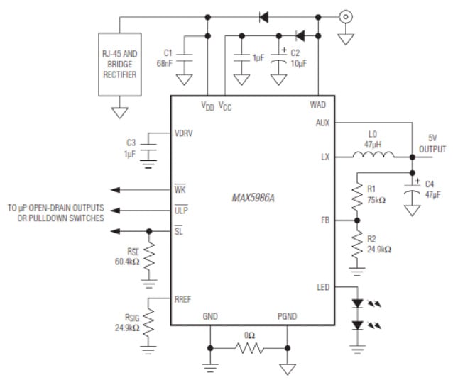 MAX5986B 5 V output with back bias Maxim MAX5986B 5 V output